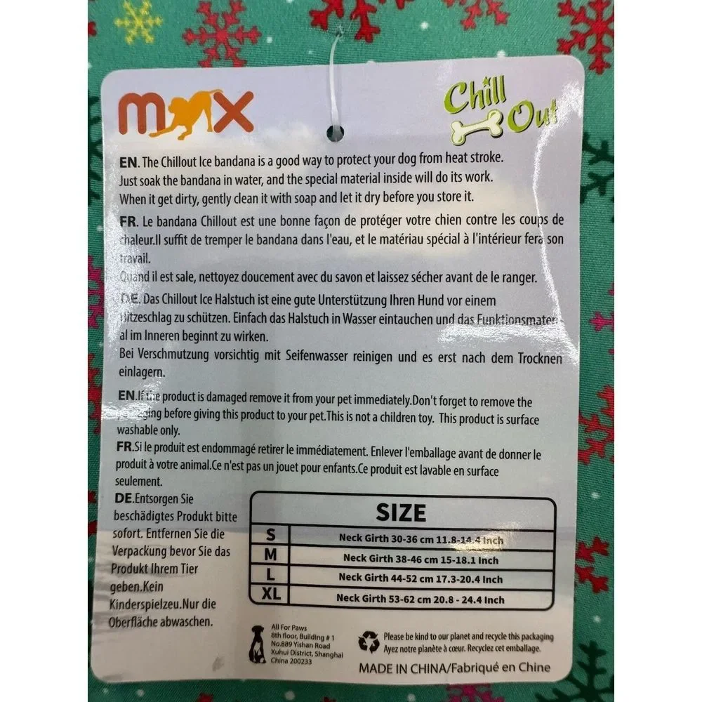 Ice Bandana For Dog Instant Cooling‎ Breathable Size Large Chill Out Max
